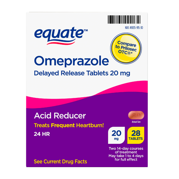 Viên nén giải phóng chậm Equate Omeprazole 20 mg, Thuốc giảm axit, 28 Đếm